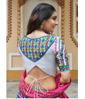 White Maslin Cotton Print With Embroidery Navratri Chaniya Choli