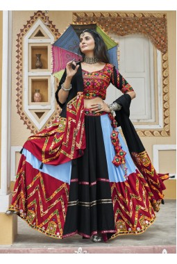 Sky Viscose Rayon Embroidery With Mirror Work Navratri Chaniya Choli