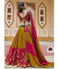 Mustard Yellow Viscose Rayon Embroidery With Mirror Work Navratri Chaniya Choli