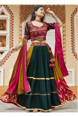 Mustard Yellow Viscose Rayon Embroidery With Mirror Work Navratri Chaniya Choli