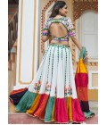 White Viscose Rayon Embroidery With Mirror Work Navratri Chaniya Choli