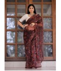 Maroon Organza Digital Print Designer Wedding Saree