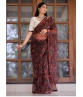 Maroon Organza Digital Print Designer Wedding Saree