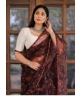 Maroon Organza Digital Print Designer Wedding Saree