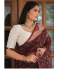 Maroon Organza Digital Print Designer Wedding Saree