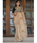 Yellow Organza Digital Print Designer Wedding Saree