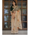 Yellow Organza Digital Print Designer Wedding Saree