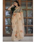 Yellow Organza Digital Print Designer Wedding Saree