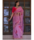 Pink Organza Lace Work Designer Wedding Saree