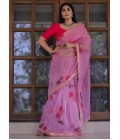 Pink Organza Lace Work Designer Wedding Saree