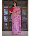 Pink Organza Lace Work Designer Wedding Saree