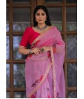 Pink Organza Lace Work Designer Wedding Saree