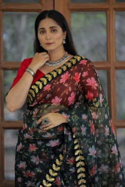 Green Organza Digital Print Designer Wedding Saree