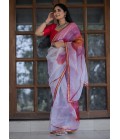 White And Pink Organza Lace Work Designer Wedding Saree