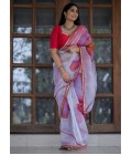 White And Pink Organza Lace Work Designer Wedding Saree