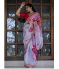 White And Pink Organza Lace Work Designer Wedding Saree