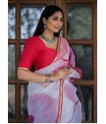 White And Pink Organza Lace Work Designer Wedding Saree