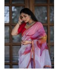 White And Pink Organza Lace Work Designer Wedding Saree