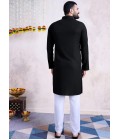 Black Reyon Embroidered Mirror Work Navratri Mens Kurta With Bottom