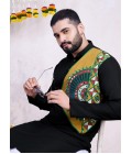 Black Reyon Embroidered Mirror Work Navratri Mens Kurta With Bottom