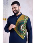 Navy Blue Rayon Mirror Work Navratri Mens Kurta With Bottom 