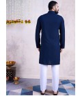 Navy Blue Rayon Mirror Work Navratri Mens Kurta With Bottom 