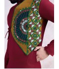 Maroon Reyon Embroidered Mirror Work Navratri Mens Kurta With Bottom