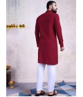 Maroon Reyon Embroidered Mirror Work Navratri Mens Kurta With Bottom