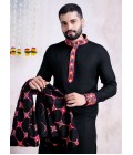 Black Rayon Embroidered Navratri Mens Kurta Pajama With Dupatta