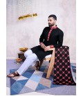 Black Rayon Embroidered Navratri Mens Kurta Pajama With Dupatta