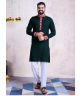 Green Rayon Embroidery Mirror Work Navratri Mens Kurta Pajama With Dupatta