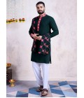 Green Rayon Embroidery Mirror Work Navratri Mens Kurta Pajama With Dupatta