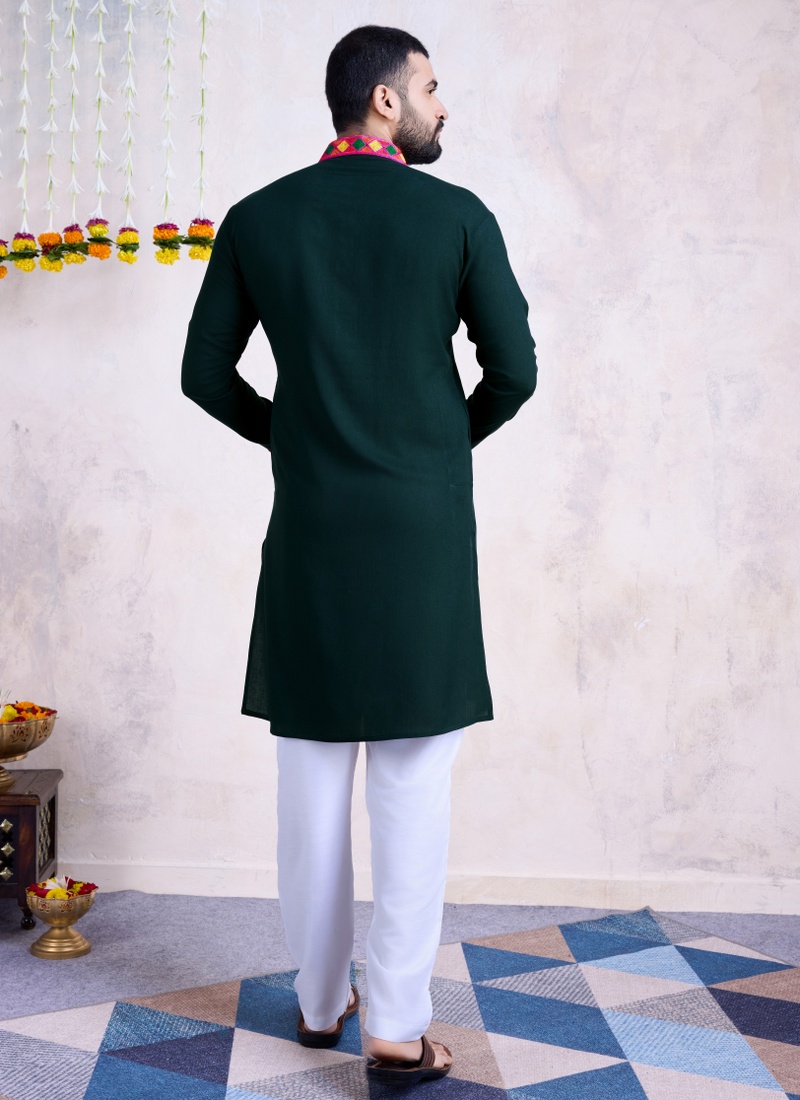 Green Rayon Embroidery Mirror Work Navratri Mens Kurta Pajama With Dupatta