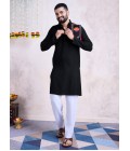 Black Rayon Real Mirror Embroidered Navratri Mens Kurta Pajama