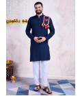 Navy Rayon Real Mirror Work Navratri Mens Kurta Pajama