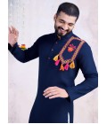 Navy Rayon Real Mirror Work Navratri Mens Kurta Pajama