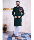 Green Rayon Real Mirror Embroidered Navratri Mens Kurta Pajama