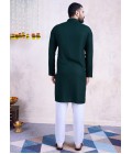 Green Rayon Real Mirror Embroidered Navratri Mens Kurta Pajama