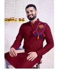 Maroon Rayon Embroidered Navratri Mens Kurta Pajama