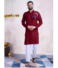 Maroon Rayon Embroidered Navratri Mens Kurta Pajama