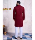 Maroon Rayon Embroidered Navratri Mens Kurta Pajama