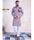 Dusty Purple Rayon Real Mirror Embroidered Navratri Mens Kurta Pajama