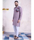 Dusty Purple Rayon Real Mirror Embroidered Navratri Mens Kurta Pajama