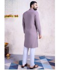 Dusty Purple Rayon Real Mirror Embroidered Navratri Mens Kurta Pajama