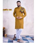 Yellow Rayon Real Mirror Work Navratri Mens Kurta Pajama