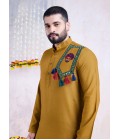 Yellow Rayon Real Mirror Work Navratri Mens Kurta Pajama