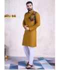 Yellow Rayon Real Mirror Work Navratri Mens Kurta Pajama