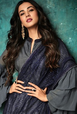 Grey Silk Ceremony Embroidered Gown Style Anarkali