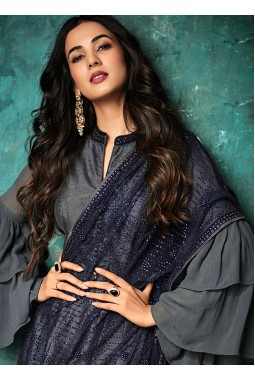 Grey Silk Ceremony Embroidered Gown Style Anarkali