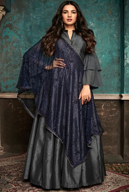 Grey Silk Ceremony Embroidered Gown Style Anarkali